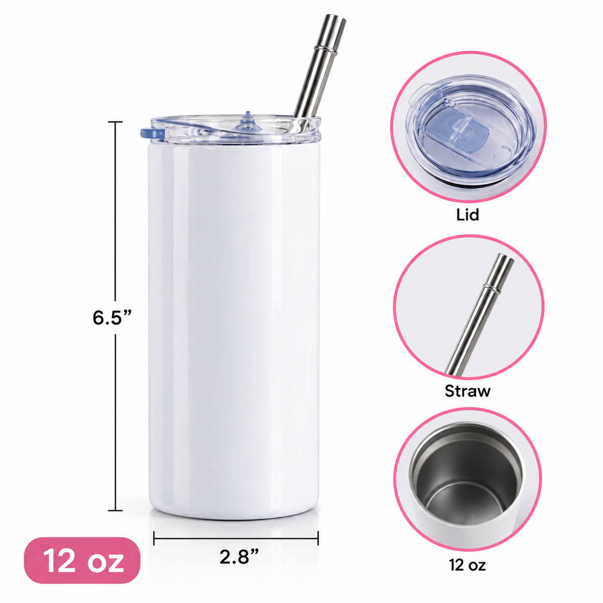 White Sublimated 12 oz Tumbler